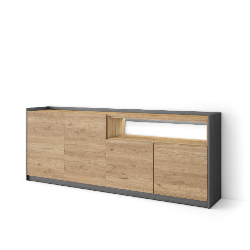 SKRAUT HOME Buffet salon et cuisine, 207x80x37 cm, 4 Portes, LED, Chêne et noir - beige Bois manufacturé 703_14_0