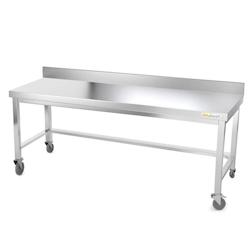 Table de travail en inox soubassement 2000 x 500 mm adossée avec renfort sur roulettes PREMIUM / GOLDINOX - gris inox 3701770807918_0
