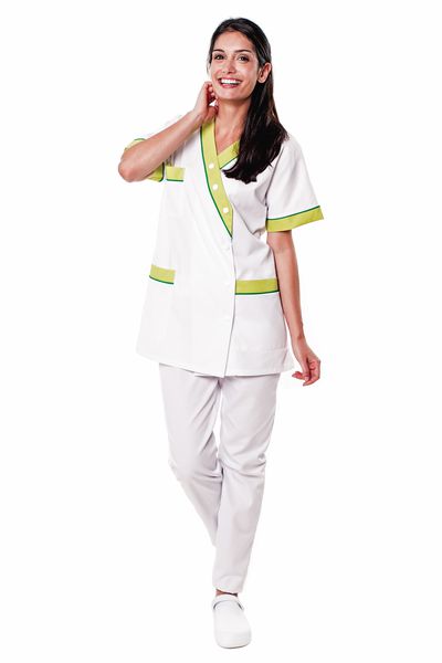 TUNIQUE MÉDICALE FEMME BLANCHE PAREMENT VERT ANIS TIMME