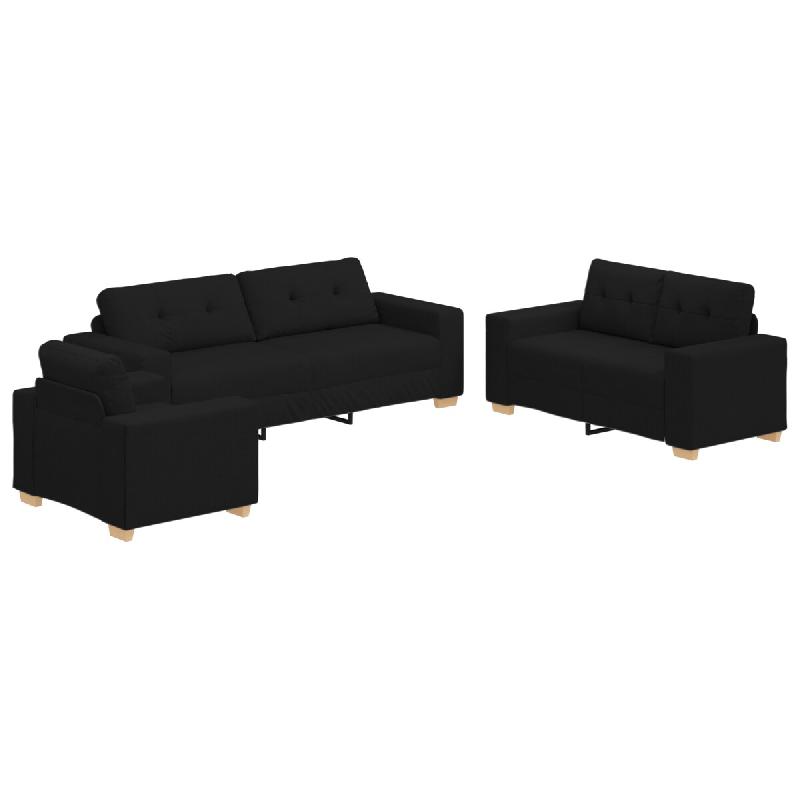 VidaXL Canapé 3 pcs Noir 221 x 80 x 80 cm Tissu en lin mélangé Modèle Vega Classique - Matériau naturel 3324630_0