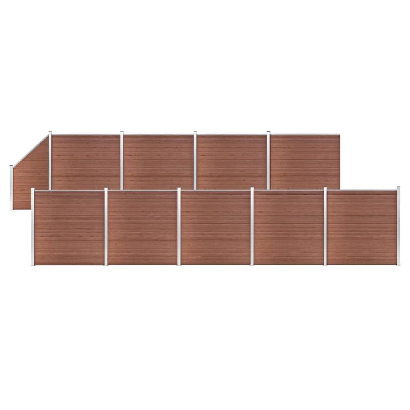 Vidaxl ensemble de clôture wpc 9 carré + 1 incliné 1657x186 cm marron 3053223_0