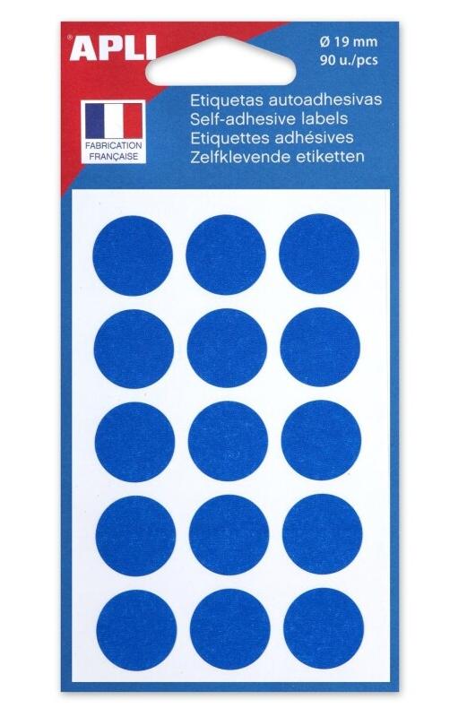 Apli Lot de 5 Etui de 90 pastilles adhésives bleues, diam. 19 mm (6 feuilles / cdt) - 3270241119626_0
