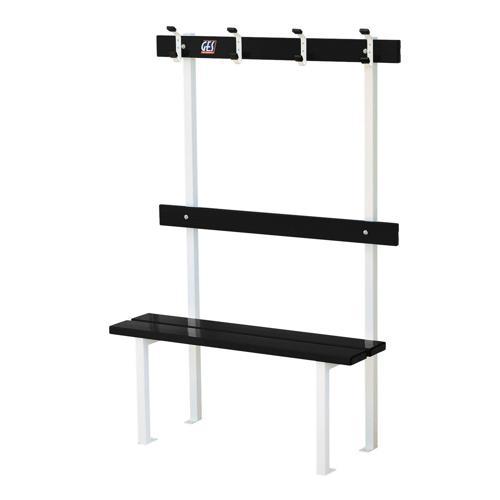 BANC VESTIAIRE SUR PIEDS AVEC PORTE-PATÈRES LONGUEUR GES ASSISE ALU