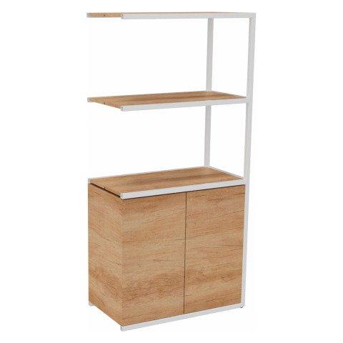 BIBLIOTHÈQUE LUMYA L 80 X P 41,5 X H 162 CM MODULE SUIVANT STRUCTURE MÉTAL BLANC 2 PORTES CHÊNE NATUREL