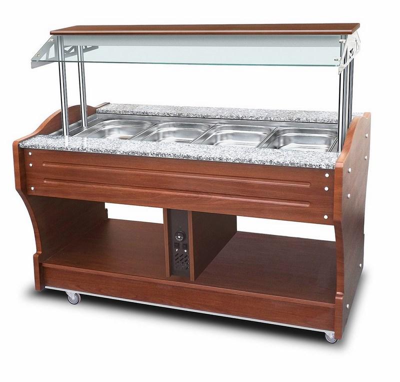 Buffet bain-marie à île 4x gn 1/1 h=150 mm hotte pas abaissable - IEA0002/I_0