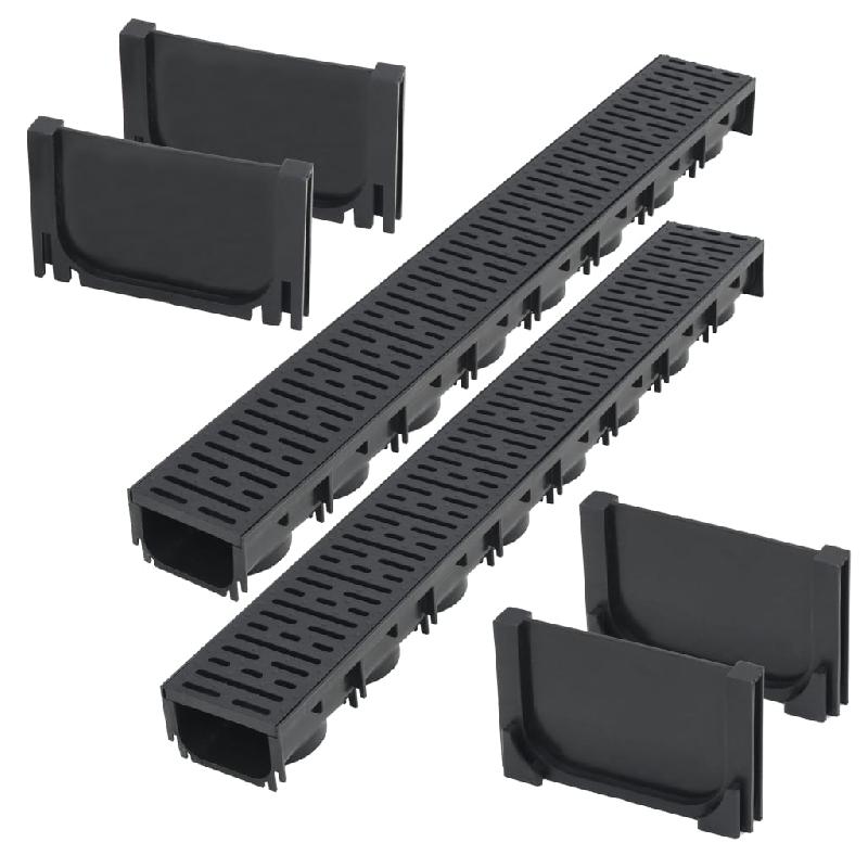 Caniveau de drainage en plastique - Lot de 2 pièces avec grilles - 2 m - Réf. 02_0002992_0