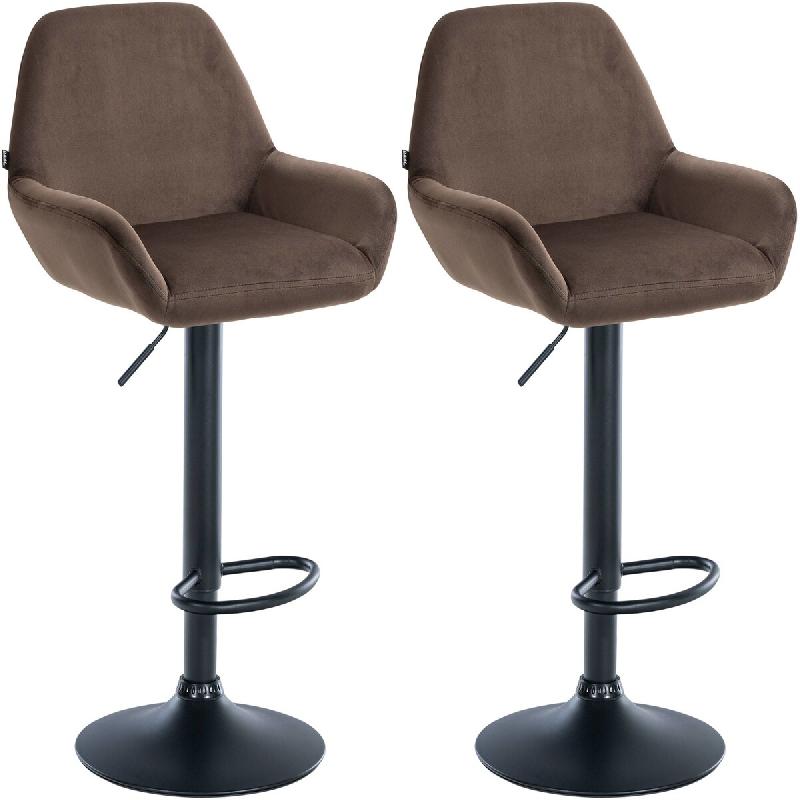 CLP Ensemble de 2 tabourets de bar Braga en velours Marron/Métal noir mat - marron textile 323655_0