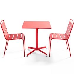 Oviala Business Ensemble table de terrasse carrée et 2 chaises métal rouge - Oviala - rouge acier 106879_0