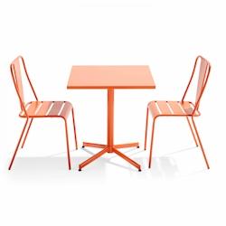 Oviala Business Ensemble table inclinable de terrasse et 2 chaises orange - Oviala - orange acier 109466_0