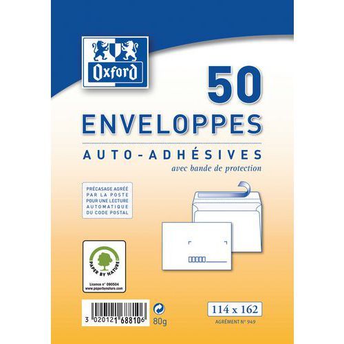 ENVELOPPES 114X162 80G AUTOCOLLANTES LA POSTE PRÉCASÉES - OXFORD