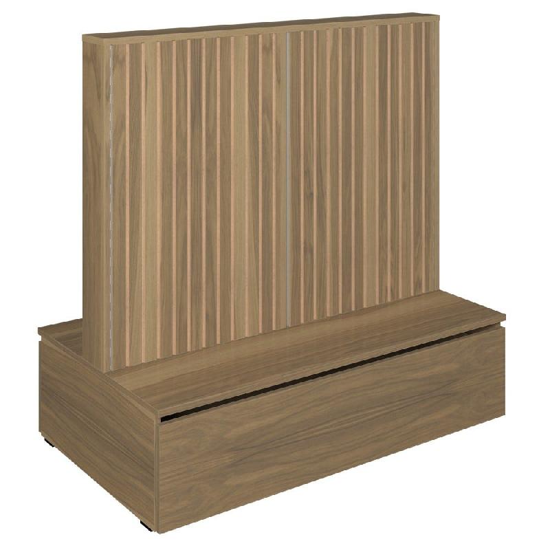 Gondole double face Vertigo T03 avec tiroir MDF naturel et olivier 125x74x125cm_0