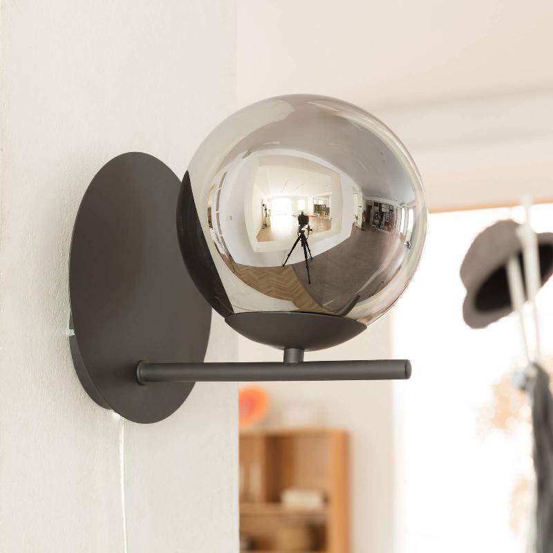 LINDBY DENVA APPLIQUE EN VERRE FUMÉ, SPHÈRE GRISE