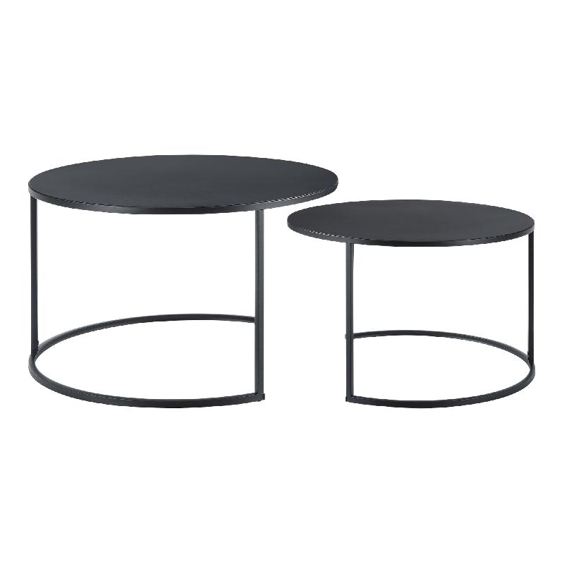 Lot de 2 tables basses rondes gigognes en métal noir - Design intemporel - Réf 03_0008530_0