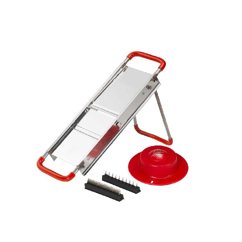 MANDOLINE INOX ROUGE 40 X 13.5 X 5.5 CM 2 LAMES INTERCHANGEABLES 2 ET 10 MM - BRON COUCKE - VIVALDI