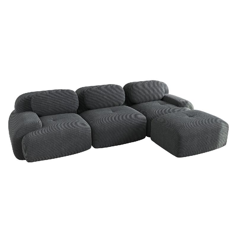 Merax canapé modulable en corde 3 places avec 1x tabouret, canapé nuage sans cadre, près du sol avec assise profonde, doux et confortable, - gris m_0