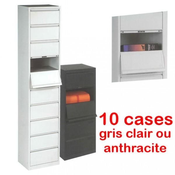 Meuble à clapets - 10 cases Gris clair - idéal pour ranger vos documents - Marque Rolléco_0