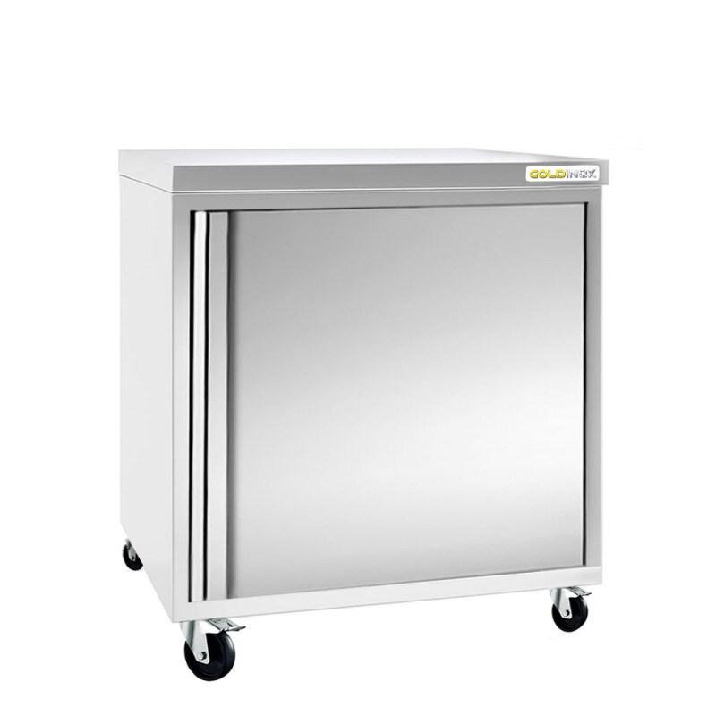 Meuble bas inox 600x600 mm sur roulettes PREMIUM - GOLDINOX - gris inox 3701770808717_0