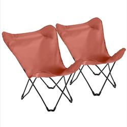 Oviala Business Lot de 2 fauteuils papillon pliables terracotta - rouge polyester 111883_0