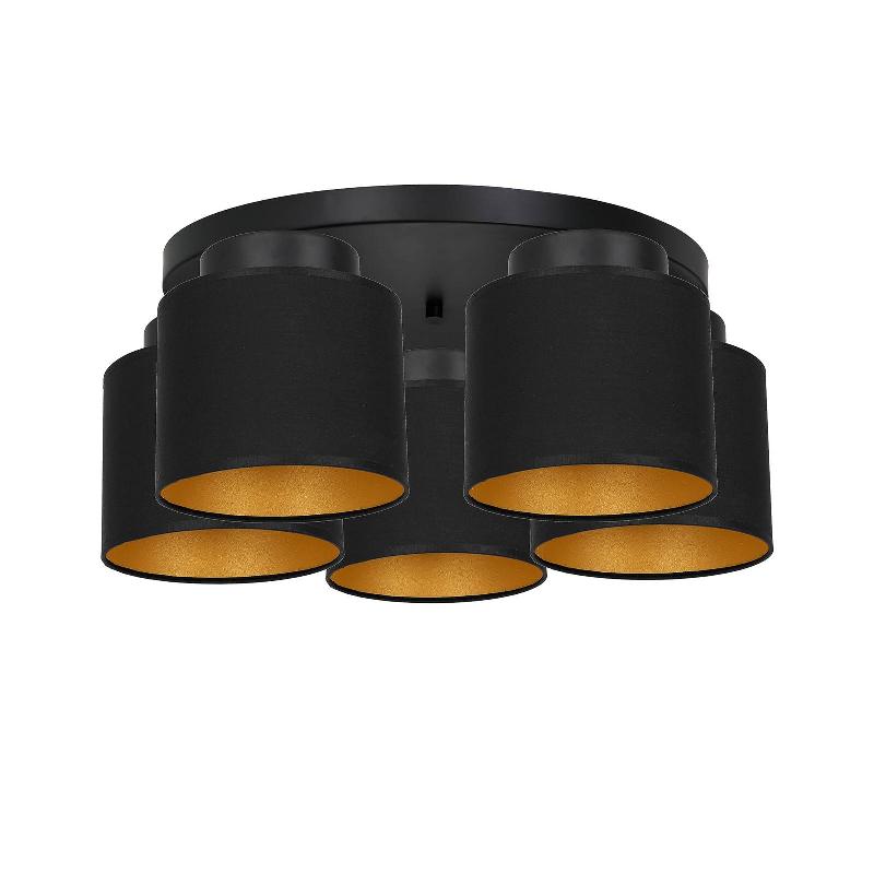 LUMINEX PLAFONNIER SOHO CYLINDRIQUE À 5 LAMPES NOIR/DORÉ