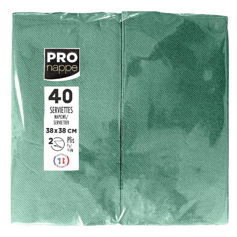 Pronappe - Réf.SV623907I - Carton de 1200 Serviettes ouate 2 plis -papier micro gaufré - pliées 1/8 - 38x38cm - 30 paquets de 40 serviettes Vert Sa_0