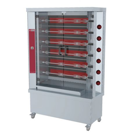 Rôtissoire à poulets gaz 6 broches - sur roues - acier inox AISI 304 - capacité 5 poulets par broche - Diamond_0