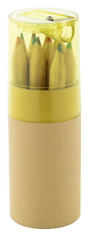 Set de 12 crayons de couleur avec étui rond en carton et taille-crayon en plastique - Couleur jaune_0