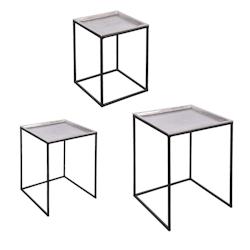Set de 3 tables carrées plateaux  amovibles argent -  Rectangle Métal Table Passion 40x40 cm - 3106239540595_0