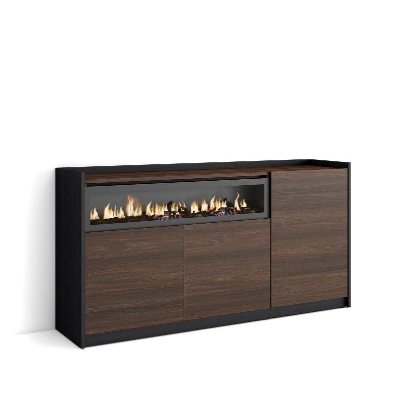 SKRAUT HOME Buffet salon et cuisine, 156x80x37 cm, 3 Portes, Cheminée électrique, Chêne foncé et Noir - marron Bois manufacturé 700_3_0