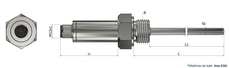 Sonde à résistance à visser (RTD) - Sortie connecteur M12 avec transmetteur - PR31 - Pt100, Pt500, Pt1000_0