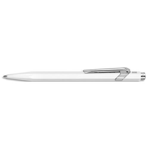 STYLO BILLE CARAN D'ACHE 849 CLASSIC - RETRACTABLE - EN ALUMINIUM - CORPS HEXAGONAL BLANC, ENCRE BLEUE