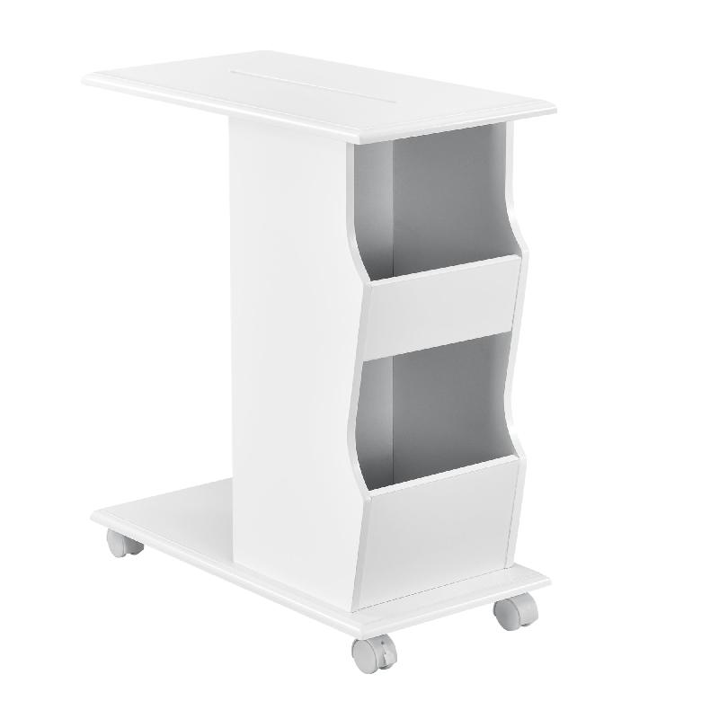 TABLE BASSE TABLE DE SALON TABLE D\'APPOINT AVEC ROUES ET AVEC PORTE-JOURNAUX MDF LAQUÉ PLASTIQUE BLANC 53 X 30 X 63 CM 03_0004164_0