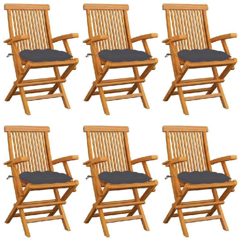 VidaXL Chaises De Jardin Avec Coussins Anthracite Lot De 6 Bois Teck - gris 3062556_0