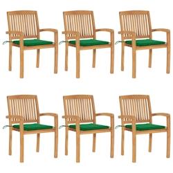 VidaXL Chaises De Jardin Empilables Avec Coussins Lot De 6 Teck Solide - vert 3073230_0