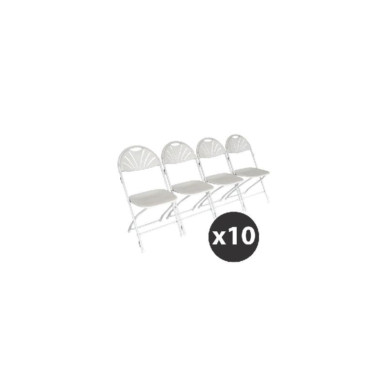 10 chaises pliantes blanches avec crochets de liaison_0