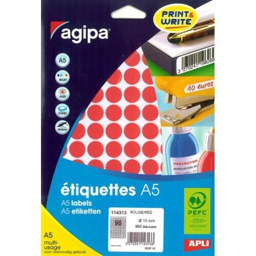 960 pastilles adhésives rouges, diamètre 15 mm (10 feuilles A5 / cdt) - 3270241143133_0
