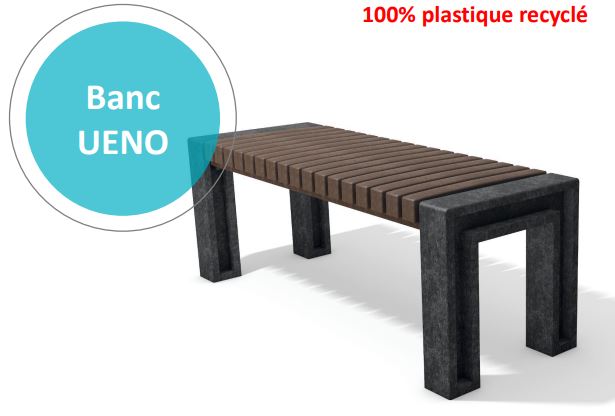 Banc public 100% plastique recyclé - UENO - Noir et marron - Longueur 130 ou 180cm - Imputrescible et sans entretien_0
