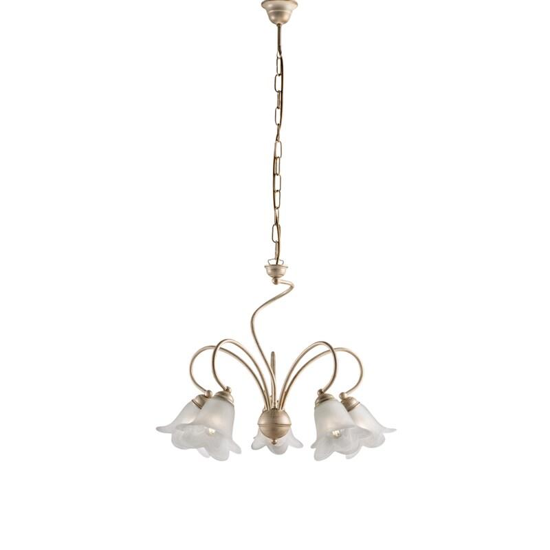 BeLight Lustre Alice ivoire, déco or antique, verre albâtre d.14, 5 lumières d.57 cm, parfait pour salon classique - doré 8050713215057_0