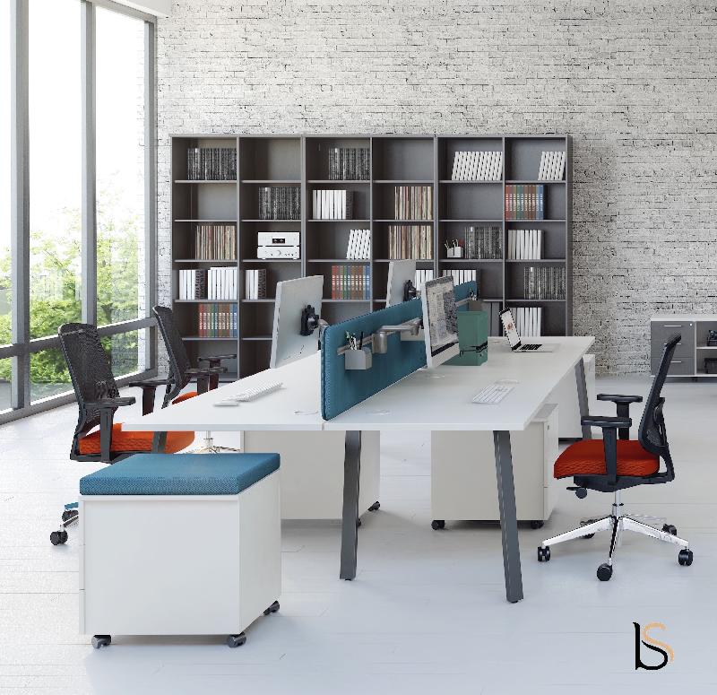 Bureau Bench 4 personnes Ogi A - MDD. - Anthracite, Blanc, 320 x 161 cm_0
