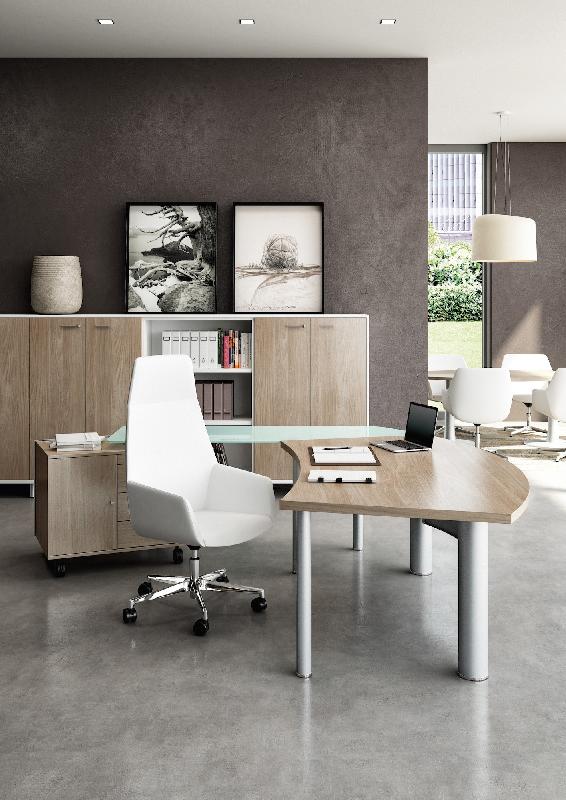 Bureau X time Next avec retour en verre et meuble  - Quadrifoglio. - 217, Orme, Gauche, 3 tiroirs_0