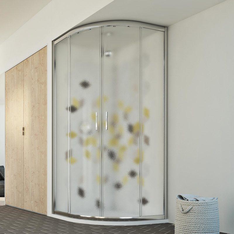 Cabine De Douche Idralite Alabama 90x90 H200 Cm, Verre Opaque, Demi-circulaire, Coulissante