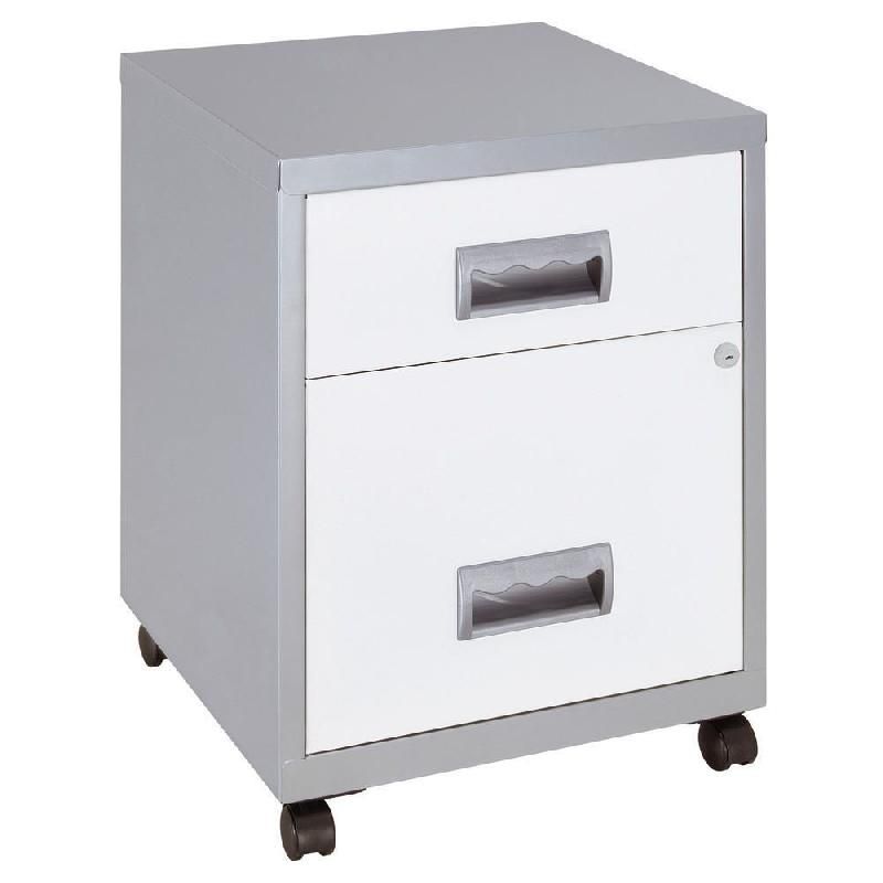 CAISSON MOBILE PRATIC - 2 TIROIRS - ALUMINIUM - TIROIRS BLANC