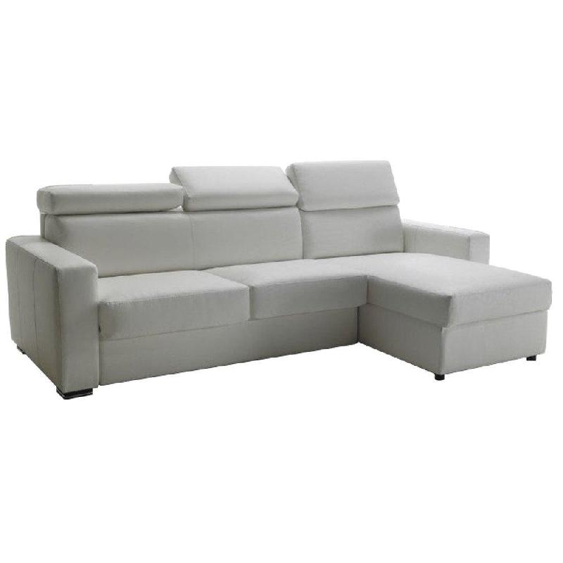 Canapé d'angle réversible express Sidney Deluxe - Cuir vachette blanc cassé - Sommier à lattes - Matelas 16 cm_0