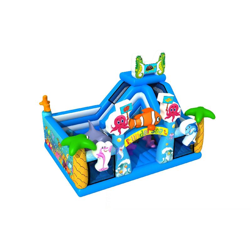 Château gonflable Under Sea - Réf. CO41-1-LI - Décor sous-marin avec toboggan, tour et espace rebond - Dimensions 8 x 6 x 3 m_0