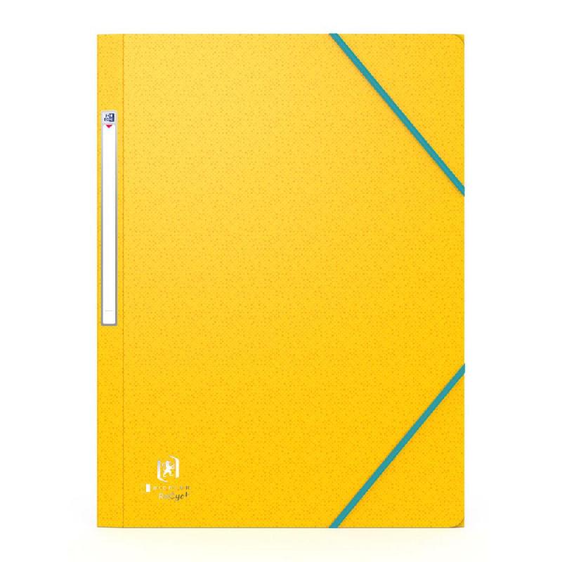 CHEMISE 3 RABATS A ELASTIQUES OXFORD BICOLOR RECYC+ A4 EN CARTE MULTI'STRAT 430 G - JAUNE - LOT DE 10