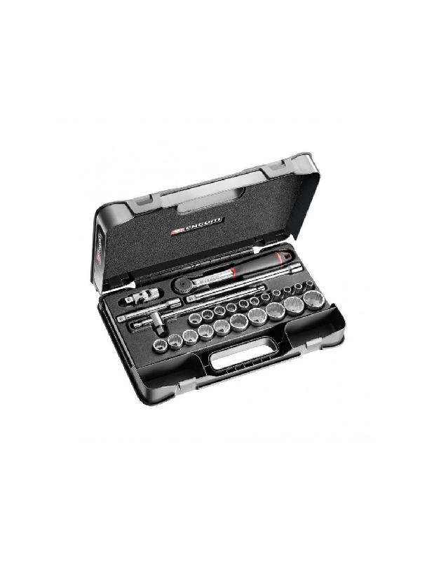 COFFRET À DOUILLES 1/2'' 12 PANS MÉTRIQUES - 26 PIÈCES - FACOM - S.161-4P12
