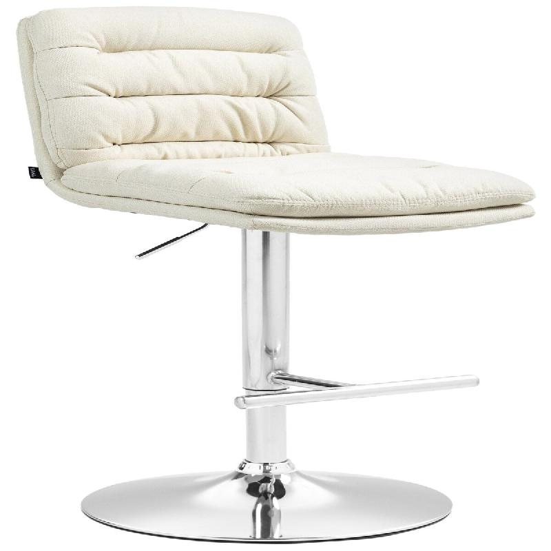 Décoshop26 - Tabouret de bar x1  repose-pieds et dossier assise rembourré en tissu crème et métal chromé 10_0006058 - beige métal 3000265366924_0