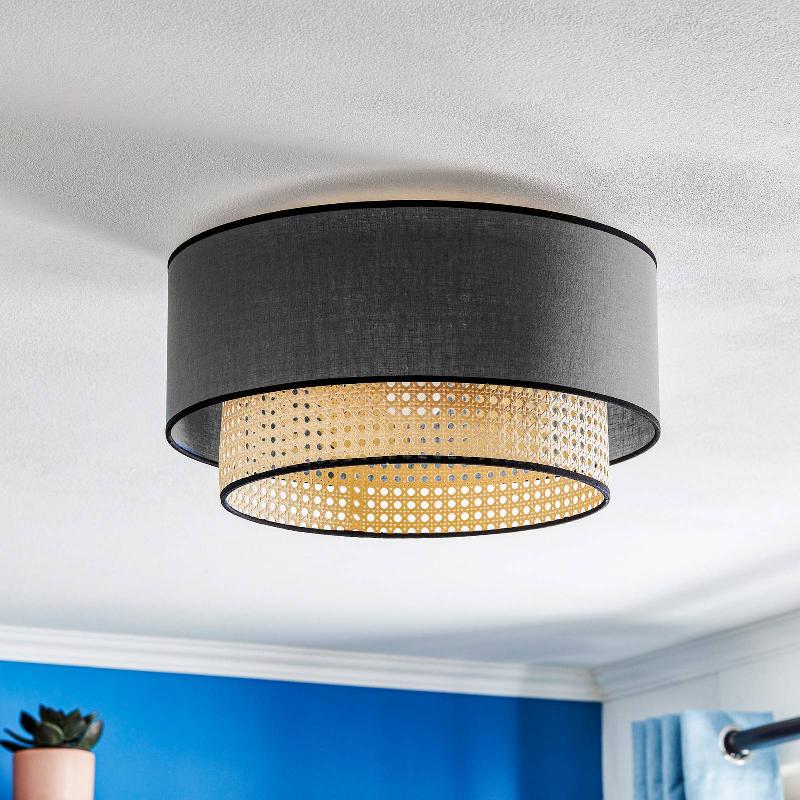 DUOLLA PLAFONNIER BOHO, ROTIN, TISSU, NOIR/BEIGE