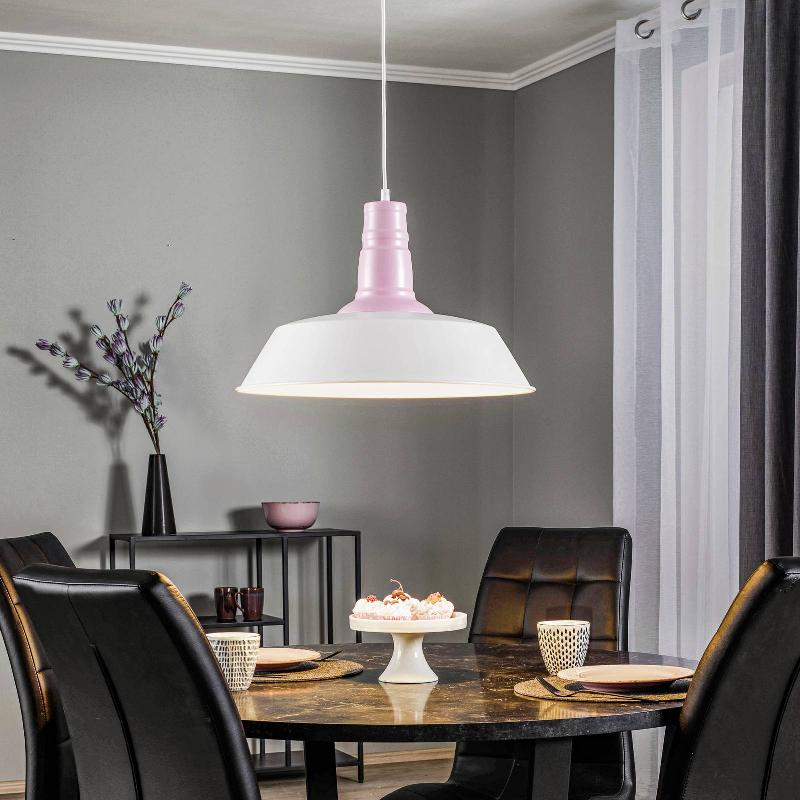 EKO-LIGHT SUSPENSION ENZO, LOOK INDUSTRIEL, BLANCHE/ROSE