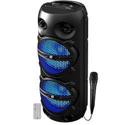 Enceinte DJ Mobile sur batterie Gemsound GS208, 300W, Boomers 20cm à LED RVB, USB Bluetooth,SD, Radio FM,TWS, Microphone filaire - 3701123996344_0