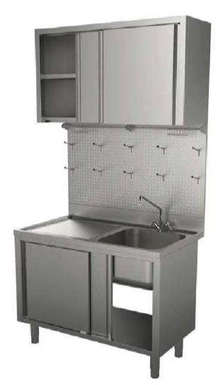 Ensemble plonge fermée 1 bac - inox AISI 304 - dimensions 120x70x231 cm - égouttoir gauche ou droite - armoire murale incluse_0
